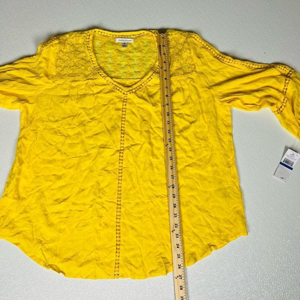 John Paul Richard Premium Women's Crepon Crochet Peasant Blouse Yellow XL. Nwt - Picture 7 of 11